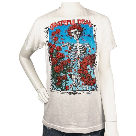 Grateful Dead Bertha Wheel & Roses White Athletic T-Shirt 2 Sided Size Small - Picture 4 of 11